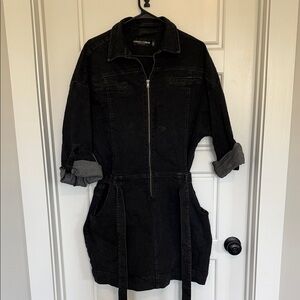 Elegant Black Denim Jacket Dress